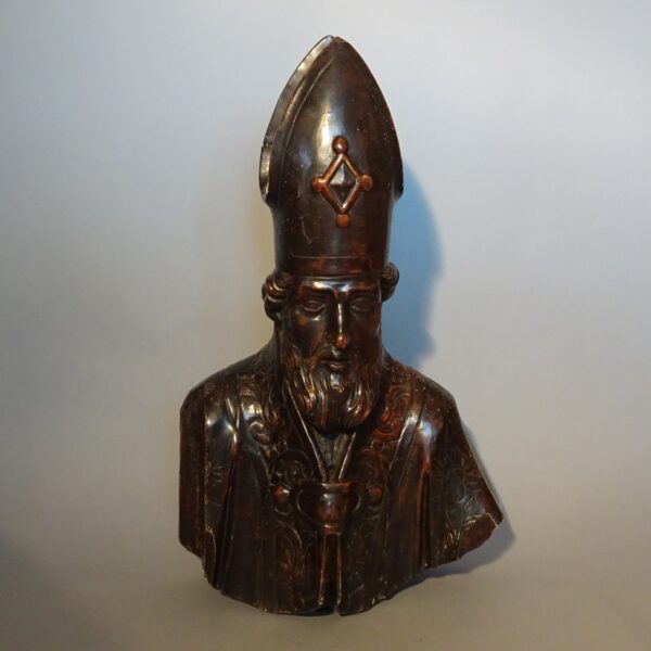 Busto di Vescovo in legno argentato-1