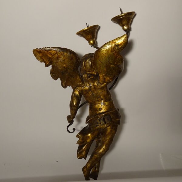 Coppia di angeli reggi cero in legno dorato XVIII sec.-3