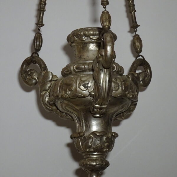 Lampada votiva in legno argentato XVIII secolo-2