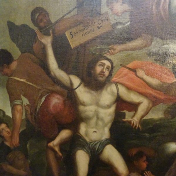 Martirio di San Sebastiano olio su tela XVIII sec.-2