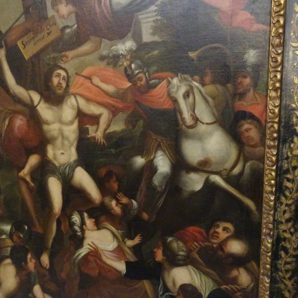 Martirio di San Sebastiano olio su tela XVIII sec.-3