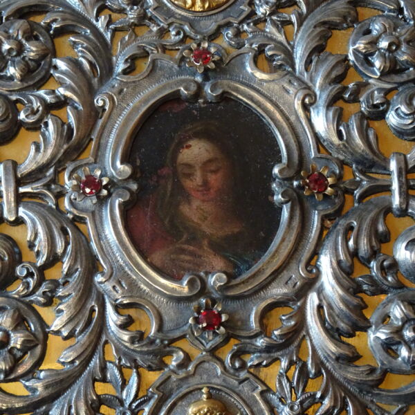 Cornice in argento con Madonna dipinta su rame XVIII secolo-2