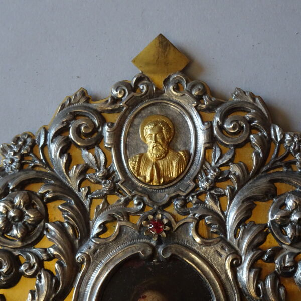 Cornice in argento con Madonna dipinta su rame XVIII secolo-3