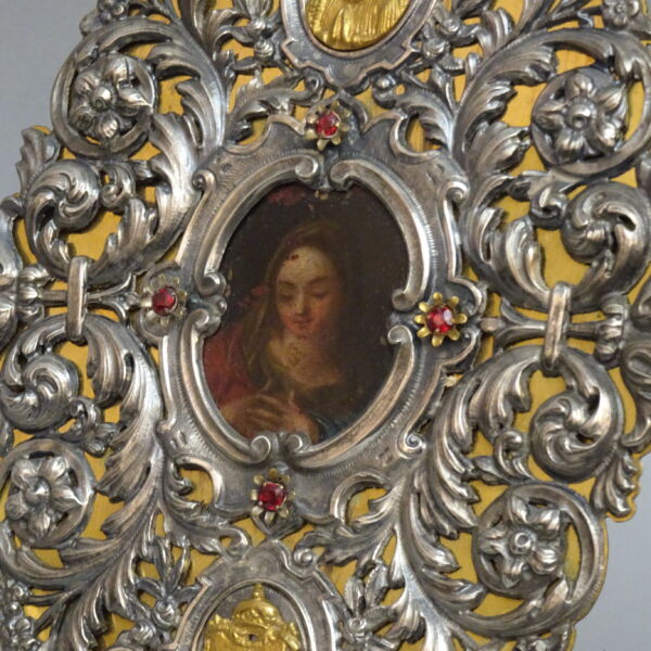 Cornice in argento con Madonna dipinta su rame XVIII secolo-6