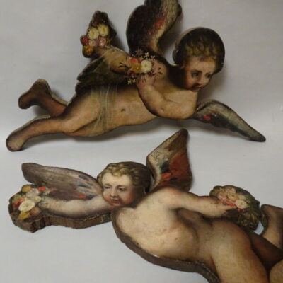 Coppia di angeli olio su tela XVIII secolo